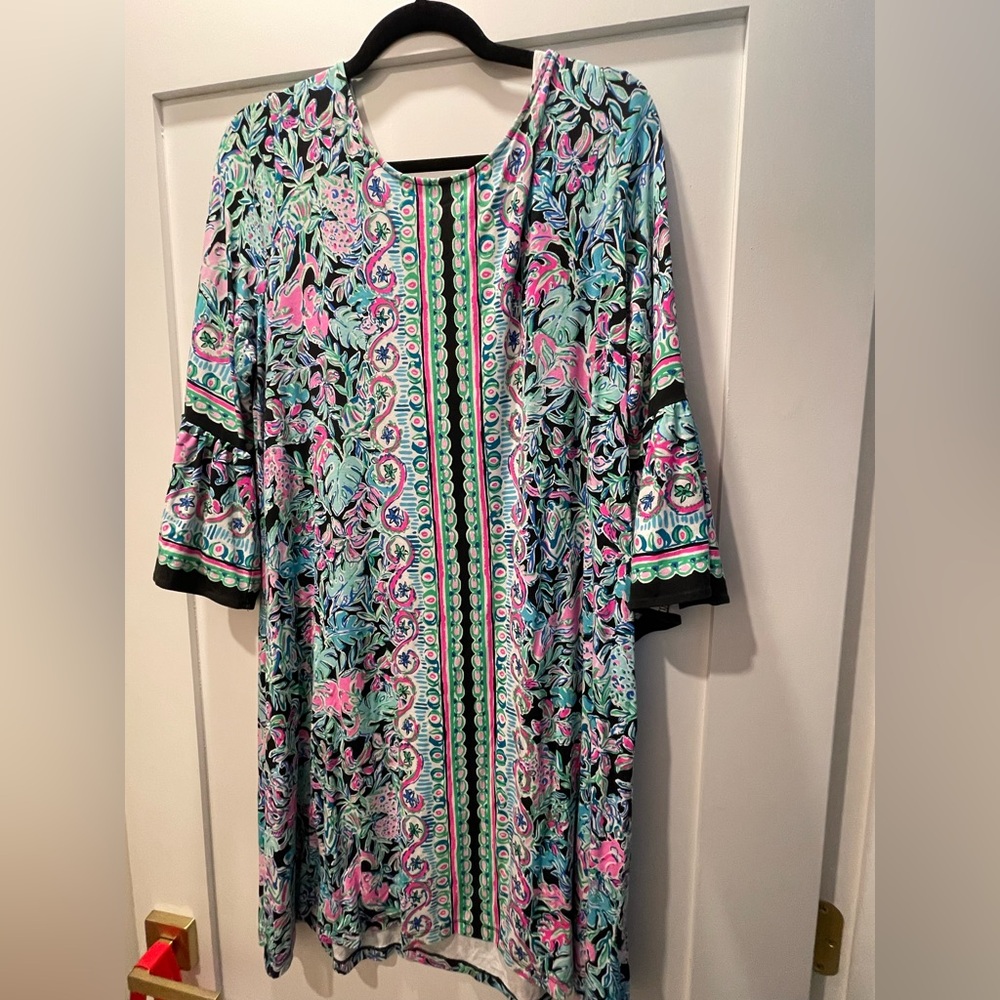 Floral Multicolor Dress with Bell Sleeves